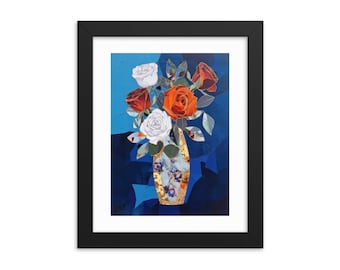 Rosen & Vase Glas Decoupage Style Gerahmtes Poster