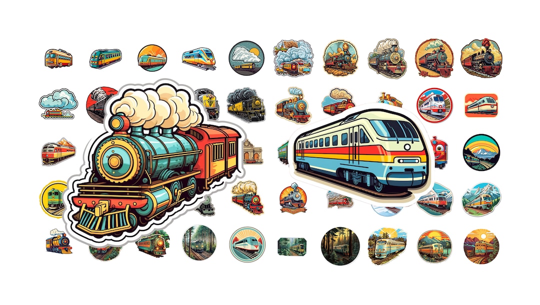 Train Stickers, 50 Stickers, for Download, Die Cut, Downoadabel Sticker