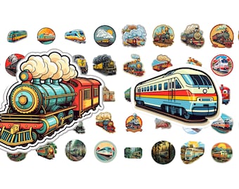 Pegatinas de tren, 50 pegatinas, para descargar, troqueladas, pegatina de descarga png, paquete de pegatinas, hoja de pegatinas