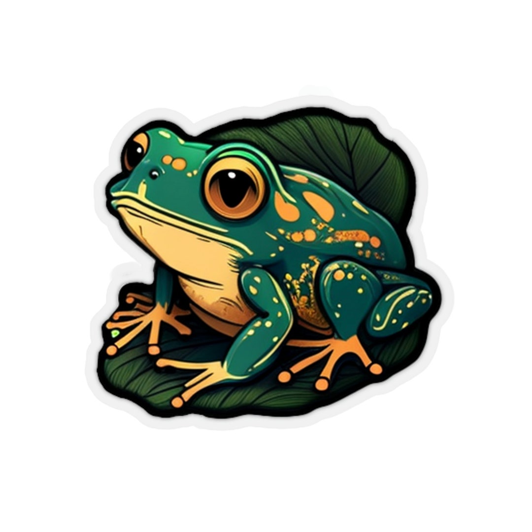 Frog Sticker, Frog on a Leaf Kiss-cut Sticker, Cute Frog Sticker - Etsy