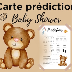 Baby Shower and Gender Reveal prediction card, teddy bear, baby prognosis card in French to print, instant download