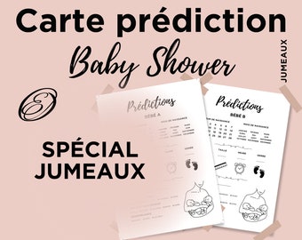 Cartão de previsão de chá de bebê e revelação de gênero gêmeos especiais, cartão de previsão de bebê francês para imprimir, download imediato
