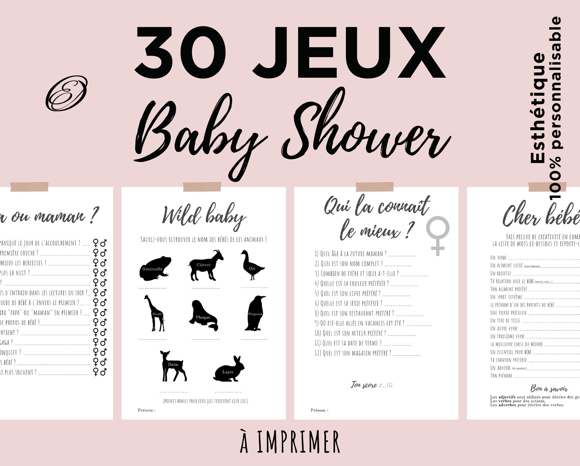 Baby Shower Games Personalize French to Print to -