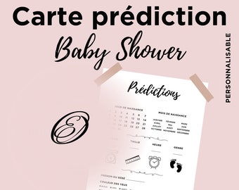 Carte prédiction Baby Shower et Gender Reveal 100% personnalisable, carte pronostics bébé en français à imprimer, téléchargement immédiat