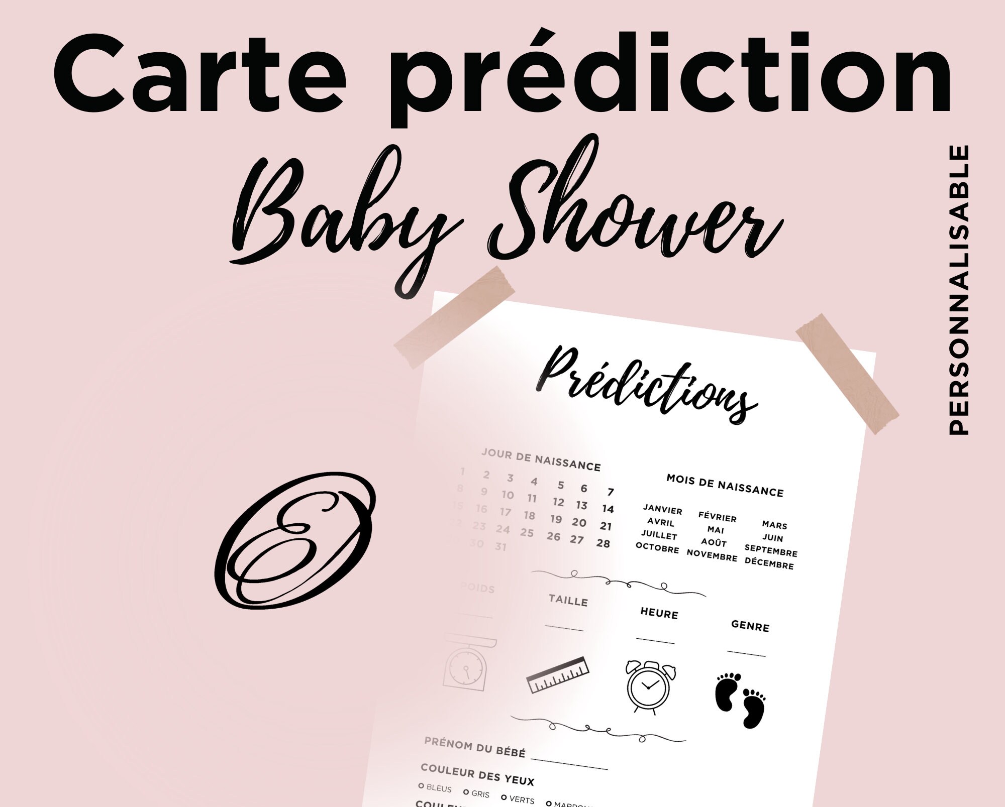 20 Feuilles Cartes Pronostics Baby Shower en Français Gender