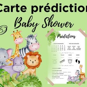 Baby Shower and Gender Reveal prediction card savannah and jungle animals, baby prognosis card in French to print, instant download