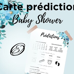 Baby Shower prediction card and Gender Reveal spring blue flowers, baby prognosis card in French to print, instant download