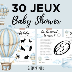 30 Baby Shower games and hot air balloon activities - in French to print, to animate baby prenatal party - instant download