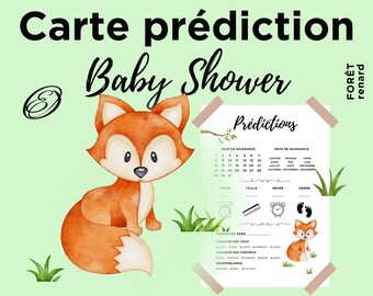 Carte prédiction Baby Shower et Gender Reveal Renard, carte pronostics bébé en français à imprimer, téléchargement immédiat