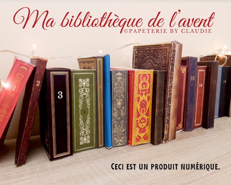 Calendrier de l'avent bibliothèque en PDF 24 livres à imprimer et remplir calendrier de l'avent personnalisable DIY de l'avent image 1