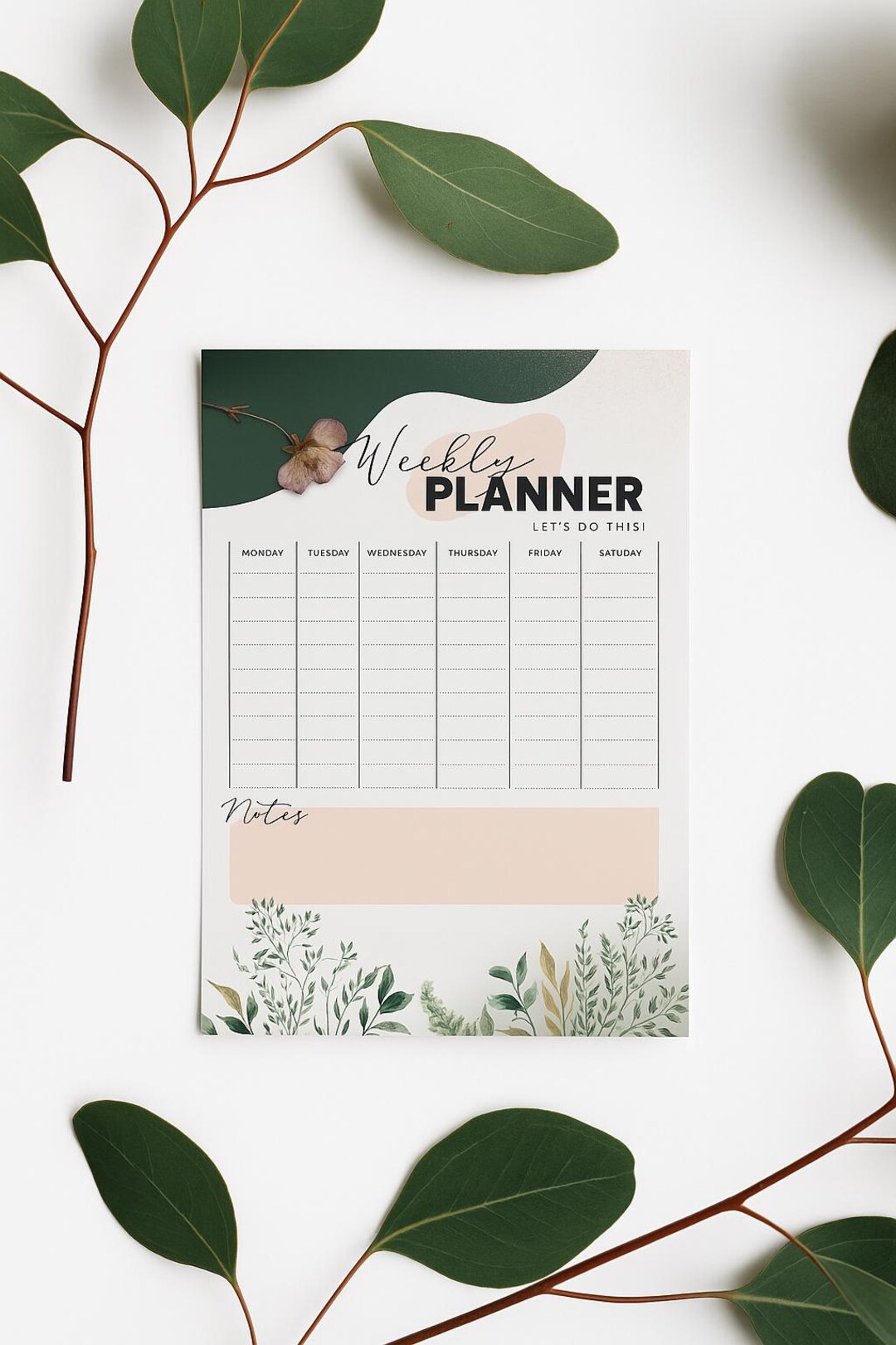 Boho Floral Weekly Planner Printable: Minimalist Organizer (PDF ...