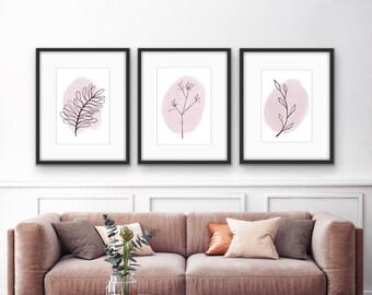 Botanical Line Art Print Set | Pink Abstract Wall Decor