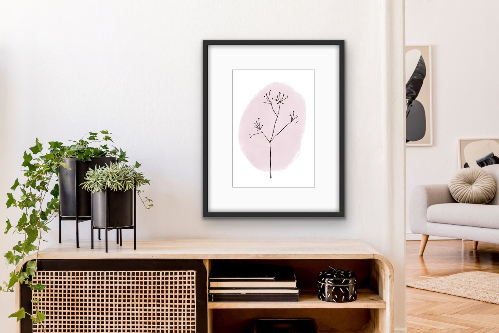 Botanical Line Art Print Set | Pink Abstract Wall Decor - Etsy