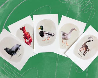 Confezione di cartoline di animali / piccole stampe artistiche / decorazioni murali colorate / collezione Amici improbabili