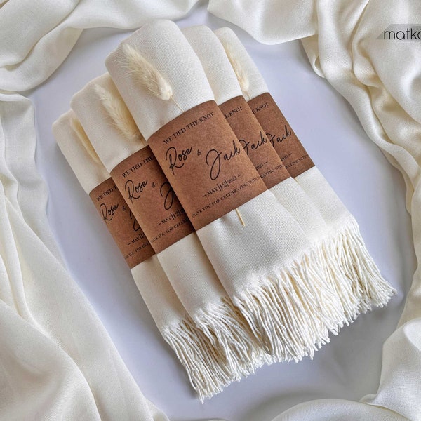 Cream Pashmina Shawl - Wedding Favors for Guest in Bulk, Bridesmaid Shawl, Shawls for Wedding, Personalized Shawl, Wedding Guest Favors