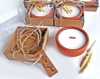 Personalized Wedding Candle Favors: Terracotta Soy Wax, Dried Flower