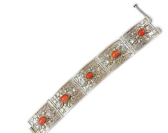 Handmade Silver and Red Coral Bracelet