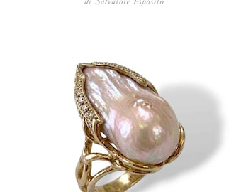 Freshwater cultured pearl ring in gold-plated silver