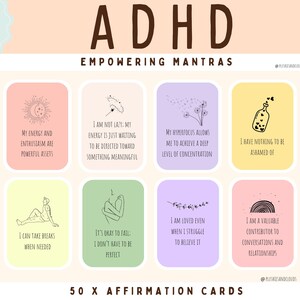 Carte di affermazione ADHD stampabili ogni giorno Mindfulness e cura di sé per menti neurodivergenti Mazzo di affermazioni positive AuDHD