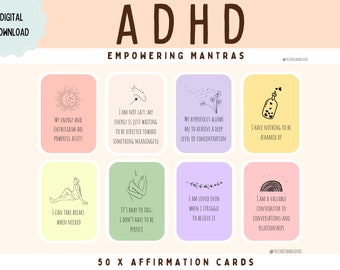 ADHD Affirmation Cards Printable Daily Mindfulness and Self-Care for Neurodivergent Minds AuDHD Positive Affirmation Deck