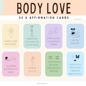 Tarjetas de Afirmación Positiva Corporal / Afirmaciones de Aceptación Corporal / Tarjetas de Atención Plena y Autocuidado de Arte Positivo Corporal / Imagen Corporal Positiva
