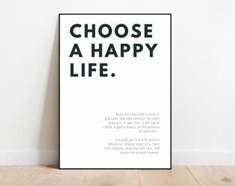Choose a Happy Life Print | Quote Print | Home Decor | Self Care Wall Prints | Wall Art | Typography Print | Quote Print | Sage Green