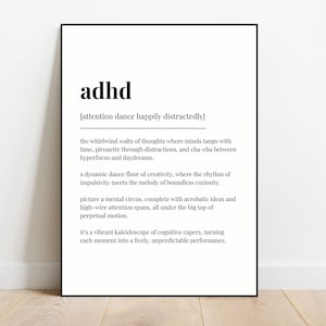ADHD definition print | creative adhd poster | adhd acceptance | definition wall art | neurodivergent print | neurodiversity | Quote Print