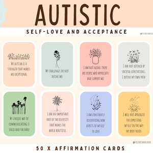 Tarjetas de Afirmación de Autismo / Tarjetas de Atención Plena y Autocuidado / Tarjetas de Afirmación Diaria / AuDHD Neurodivergente Imprimible / Afirmación Positiva
