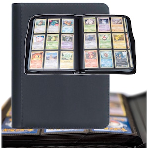 9-Pocket Trading Card Binder: 540 Side-Loading Pockets, Zippered PU Leather