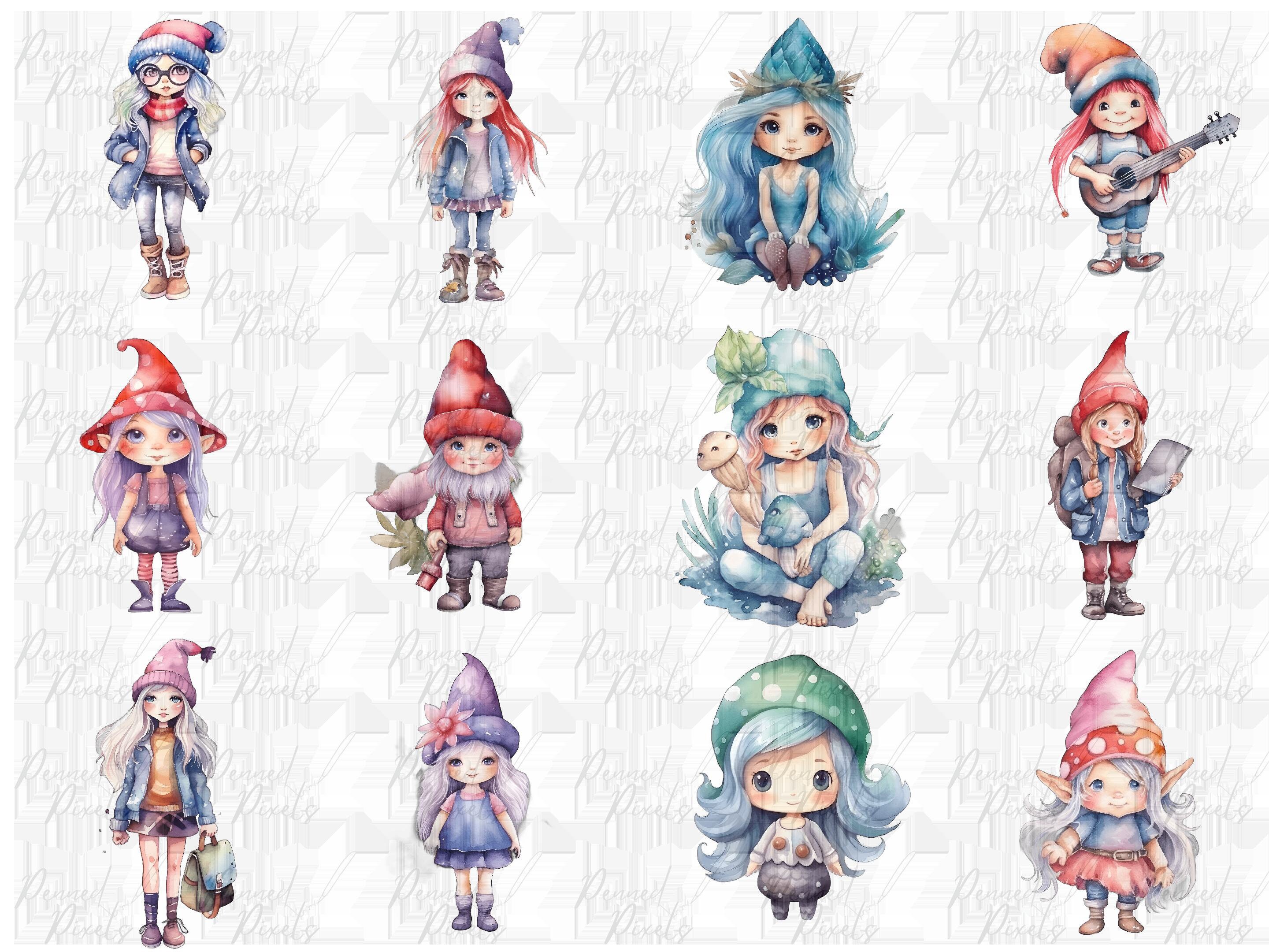 Gnome Girls Clipart 50 Cute Female Gnome Clipart Bundle, Gnome PNG, Watercolor Gnome, Cute Gnome