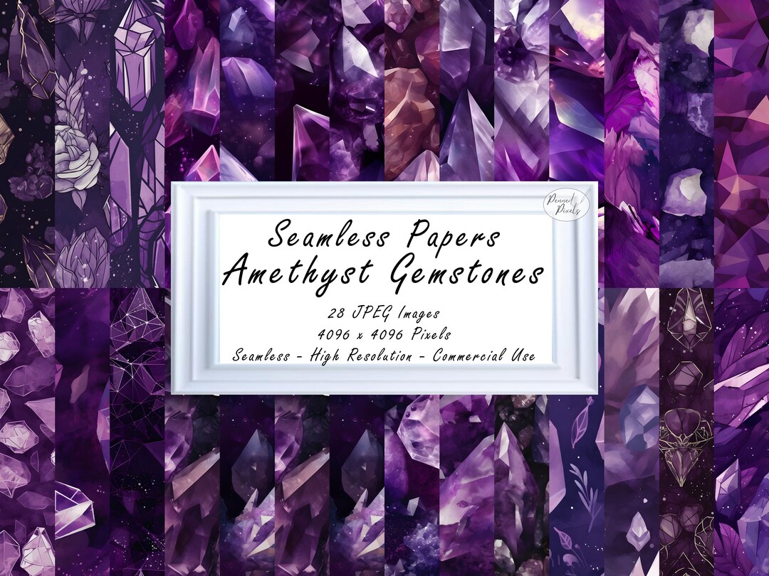 Amethyst Gemstone Mixed Styles Seamless Digital Paper - Rich Purple ...