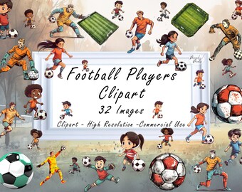 Soccer Kids Clipart PNG Set, Football Art (Commercial Use)