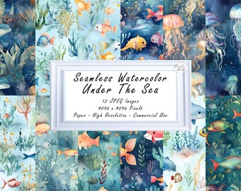 Watercolor Underwater Digital Paper – Seamless Sea Life Patterns (Commercial Use)