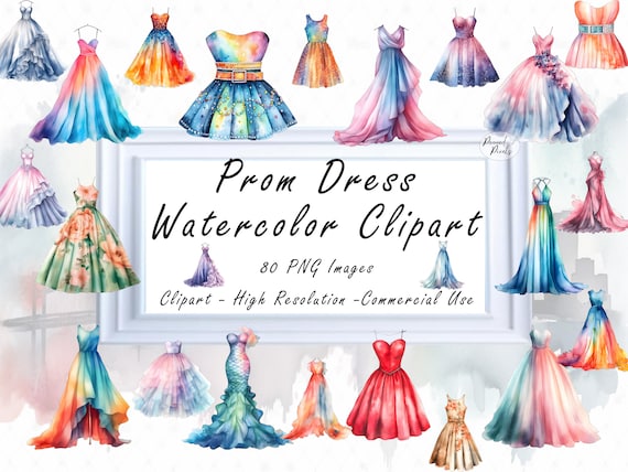 Watercolor Prom Dress Clipart  80 Formal Dress PNG Images (digital  Download) - Etsy