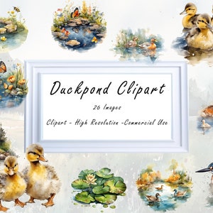 Aquarel Duckpond Art, prachtige aquarel vlinders clip art graphics om af te drukken, Instant download voor commercieel gebruik