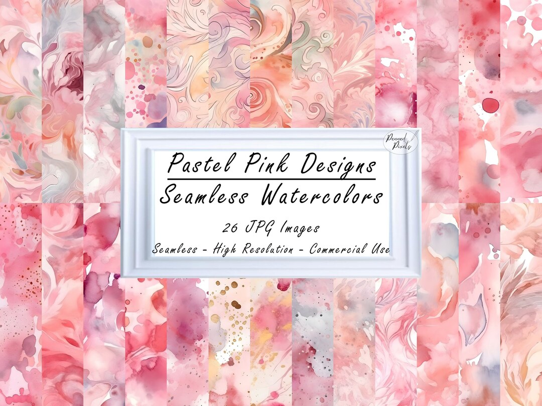 Pastel Pink Watercolor Digital Paper – 26 Seamless Designs (commercial ...
