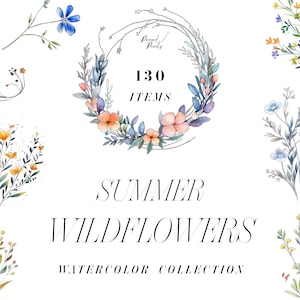 Watercolor Summer WildFlowers Floral Clipart - Floral Borders - Wild Flowers - Watercolor Flowers Clipart - Premade Borders -Wedding Clipart