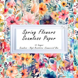 Papel digital de acuarela de flores de primavera: patrones brillantes sin costuras con colores vibrantes, patrones imprimibles para uso comercial