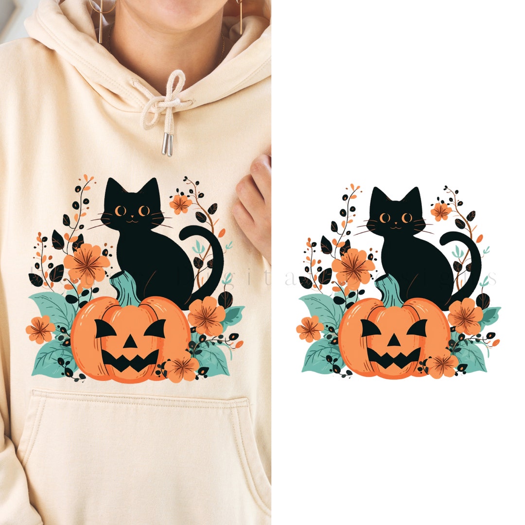 Cute Black Cat Jack O'lantern Pumpkin PNG and SVG Files, Halloween T ...
