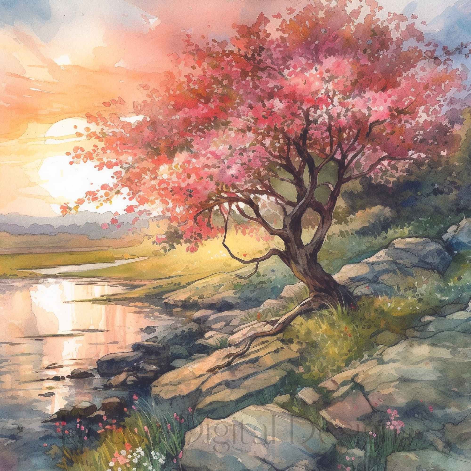 Blossom Cherry Tree Artwork, Printable Cherry Tree Art Work, JPG Files