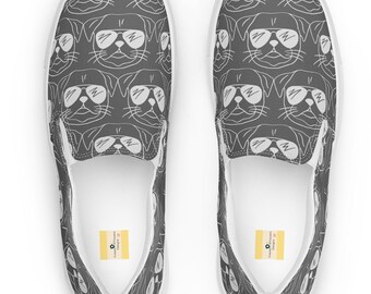 Pug Lover's Women’s slip-on canvas shoes, Pug lover shoes, Cute Pug shoes, Cute Pug apparel, Pug lover gifts, dog lover shoes, Pug gifts,