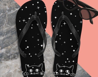 Black Cat Flip-Flops-Black Cat slippers-cat lover flip-flops-cat lover gifts-cat lover apparel-