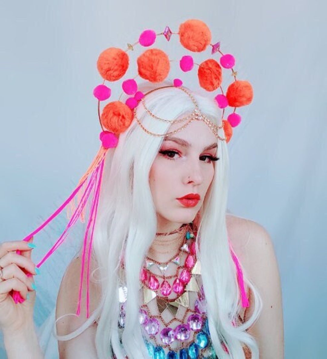 Rococo Crown/ Orange Pink Halo Headdress Festival Rave Party Gift Gold ...