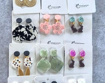 Orecchini a clip fatti a mano, orecchini a clip in pasta polimerica con vari ciondoli, orecchini senza foro, vari modelli