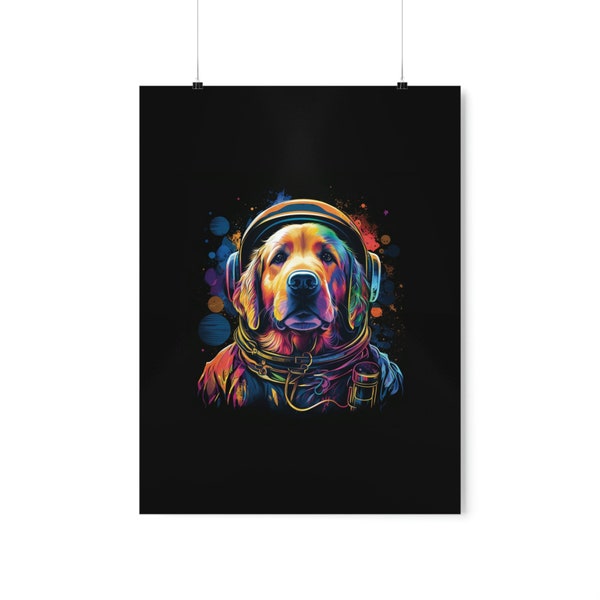 Cosmic Canines: Colorful Graffiti digital file of Space Dogs, Golden Retriever, colorful digital art, graffiti, colorful, Poster, AI art