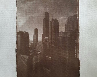 Chicago. Photographie alternative "Van Dyke" sur papier aquarelle de haute qualité.