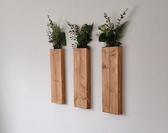 Holzwandtaschen für Pflanzen | Holzhängende Vase | Handgefertigt | Einzigartige Wohnkultu