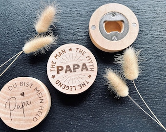 Vatertags-Flaschenöffner aus Holz mit Magnet als Geschenk für den Papa: Garantiertes Lächeln mit unserem gravierten Sortiment"