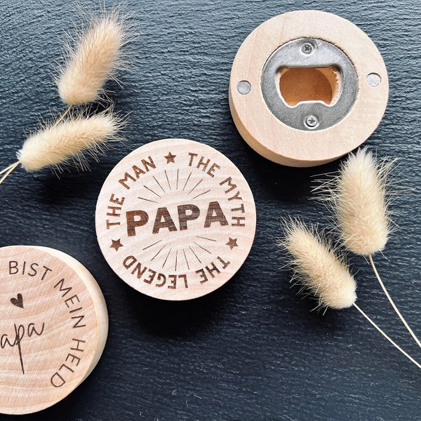 Vatertags-Flaschenöffner aus Holz mit Magnet als Geschenk für den Papa: Garantiertes Lächeln mit unserem gravierten Sortiment"