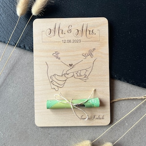 Personalisierte Hochzeitskarte, Glückwunschkarte zur Hochzeit aus Holz, Glückwunschkarte personalisiert für Hochzeitsgäste